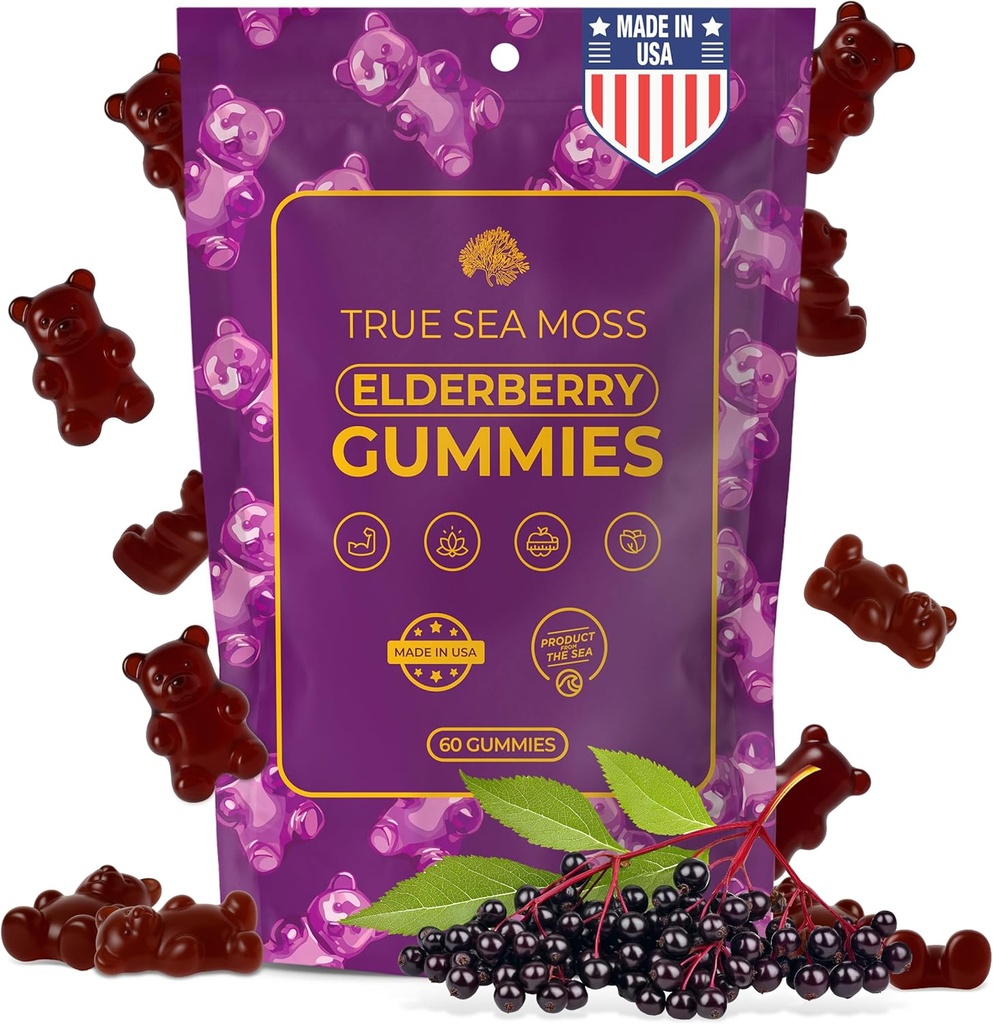 Mar Moss Gummies para adultos & niños - Magnesio, Burdock Root & Bladderwrack – Apoya Immune, Boost Energy, Skin & Hair Health, Detox – Made in USA - 60 Gummies Vegan