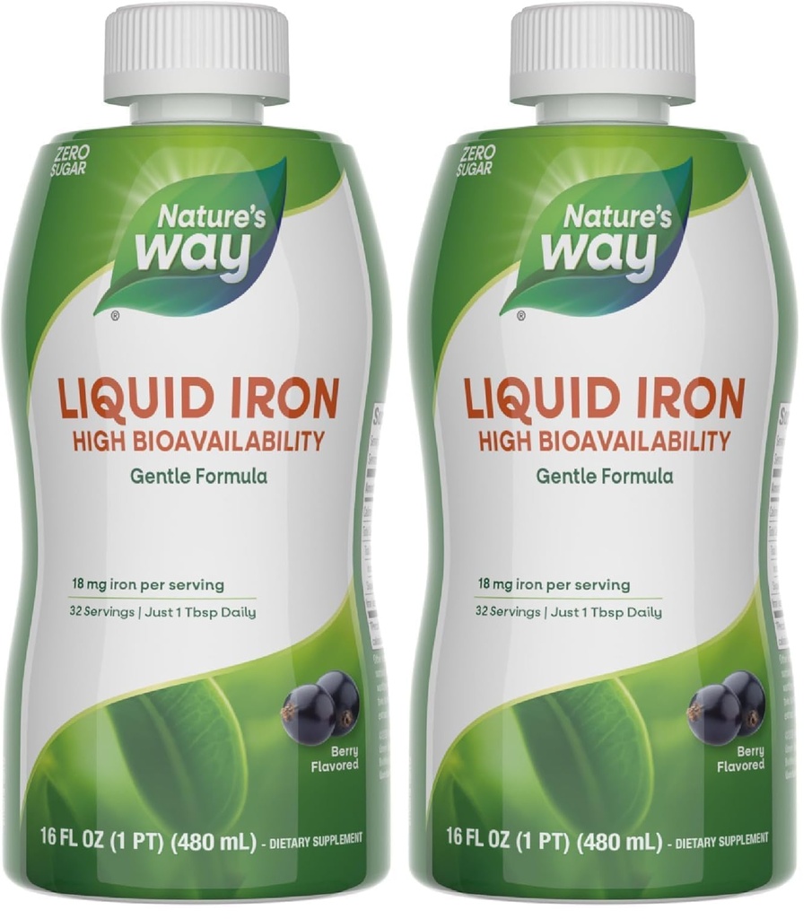 Camino de la naturaleza Hierro líquido, proporciona valor diario de hierro, azúcar libre, sabor de Berry, 16 Fl. Oz. (Pack de 2)