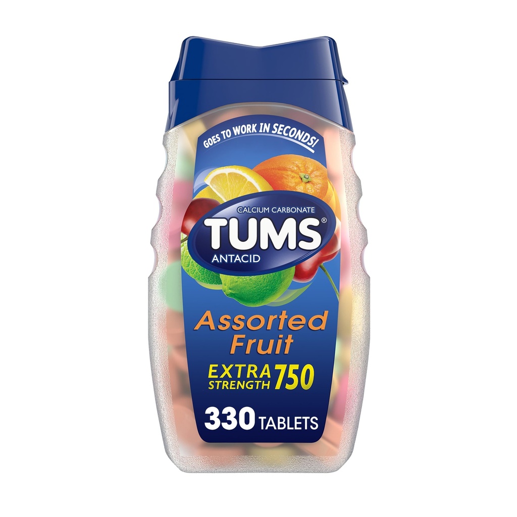 TUMS Tablas de ácido picante para el alivio de acidez extra de fuerza, Ideal para un barbacoa de verano - sabores de frutas surtidos - 330 Conde