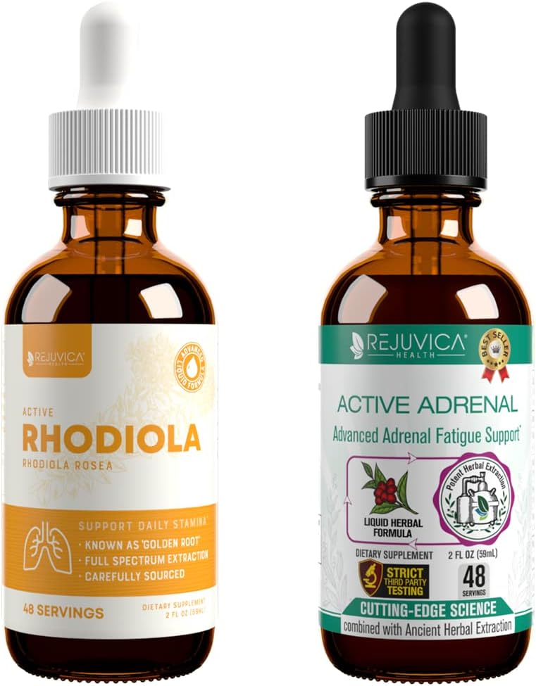 Rejuvica Health Active Rhodiola + Active Adrenal - Support Energy + Stress - Envío líquido para una mejor absorción - Rhodiola, Ashwagandha, Holy Basil &amp; Más!
