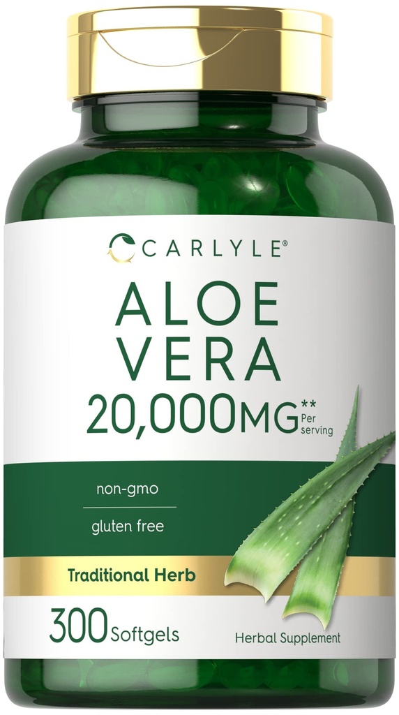Carlyle Aloe Vera Softgel Capsules 20,000mg Silencio 300 Conde ← Aloe Vera Gel Suplemento Silencioso No GMO, Gluten Free