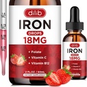 Suplemento de hierro líquido para mujeres & hombres gotas de hierro Suplementos de hierro para la anemia con folato, vitamina C, B12 para la célula de sangre roja Apoyo-Strawberry, 2 Fl Oz