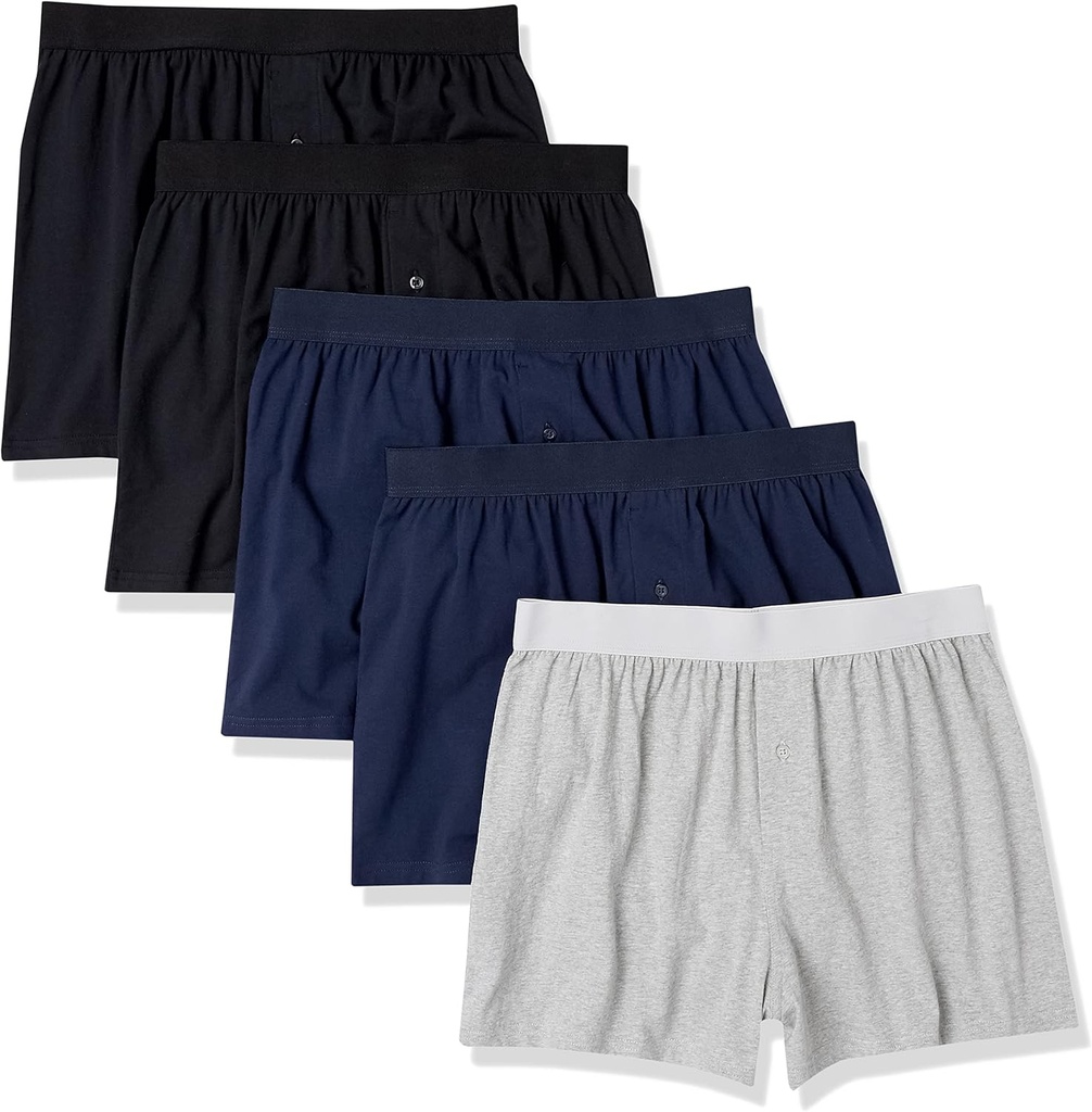 Amazon Essentials Cotton Jersey Boxers - Ropa interior masculina, Disponible en Big & Tall, Pack de 5