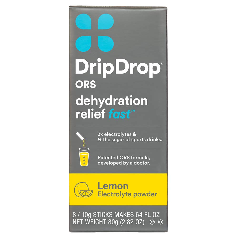 DripDrop ORS Electrolyte Hydration Powder Sticks, Lemon, 10g Sticks, 8 Conde