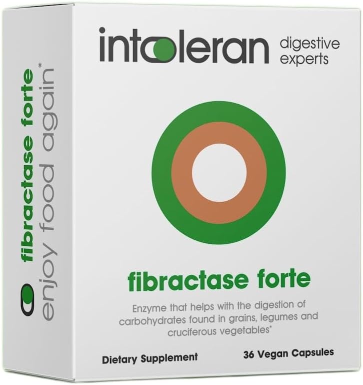 Fibractase Forte Digestive Enzymes - 36 Capsules ← Suplemento para Fructans ' Galactans Intolerance ¦ Ayuda Digest Carbohydrates; Grains, Legumes, Onion, Ajo ' trigos ← Pure y Vegan