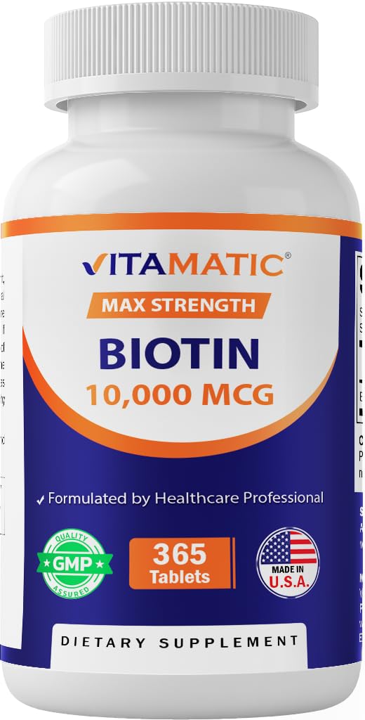 Biotina vitamática 10.000 mcg (10 mg) para cabello más fuerte, piel & uñas - 365 tabletas vegas- también llamada vitamina B7