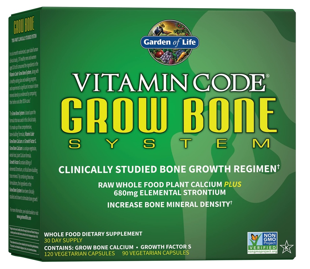 Jardín de la Vida Suplemento de calcio - Vitamina Código de la Cuervo Hueso Hecho con Alimentos completos, Estroncio, Magnesio, K2 MK7, Vitamina D3 &amp; C Plus Probióticos para Gut Health, 30 Day Supply