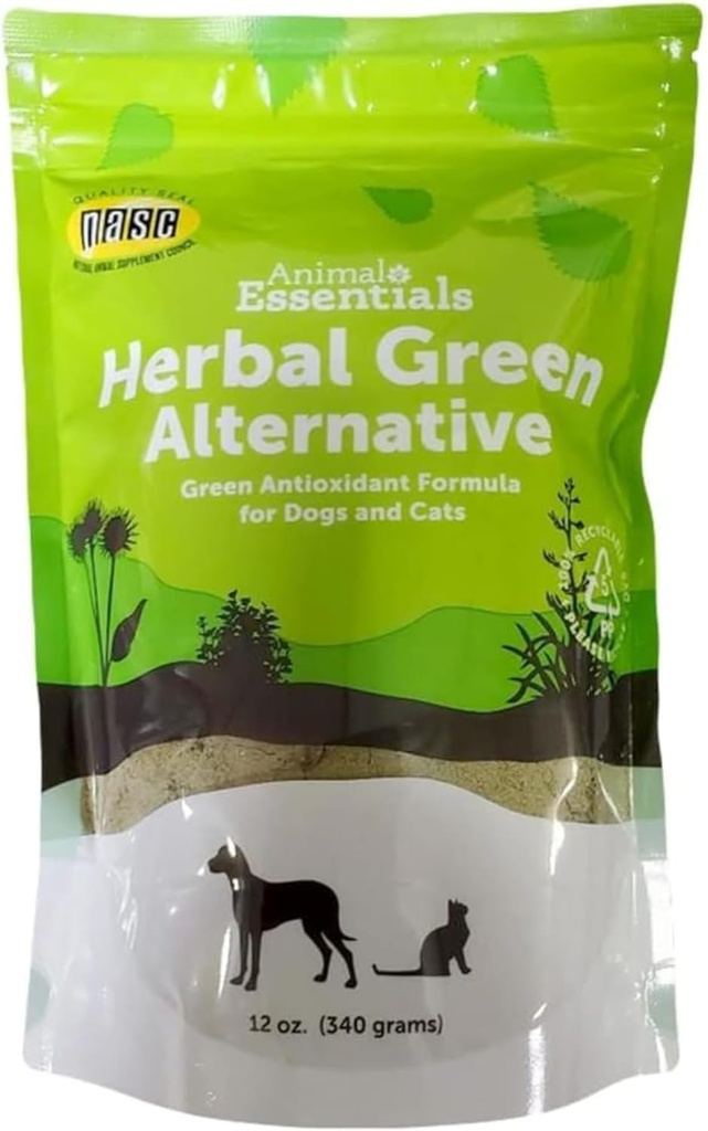 Esenciales animales Herbal Green Alternativa para perros & gatos - Super Greens Powder Herbal Suplemento con Spirulina, Antioxidantes, Clorophyll - 12 Oz