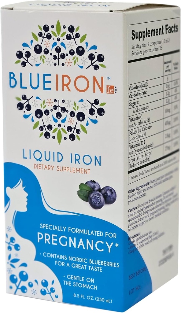 Embarazo Suplemento Mineral líquido, Hierro, Hecho con las arándanos nórdicos de Finlandia para un gran sabor, lleno de antioxidantes benéficas, 8,5 fl oz