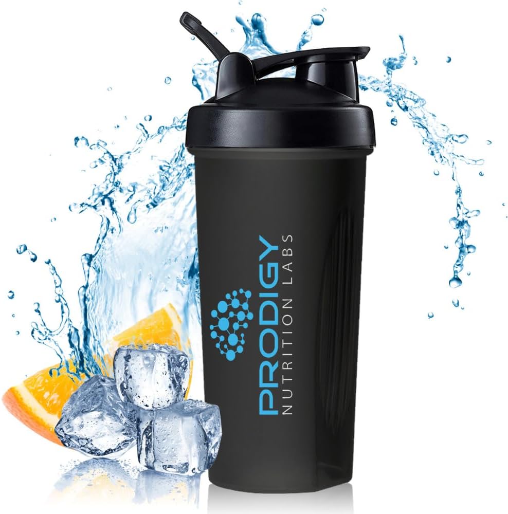 Protein Shaker 20oz Botella de gran sacudido perfecto para suplementos de entrenamiento, polvo de proteínas, bebidas deportivas, BCAA'S, reemplazo de comida, BPA Gratis, para atletas de fitness - Negro
