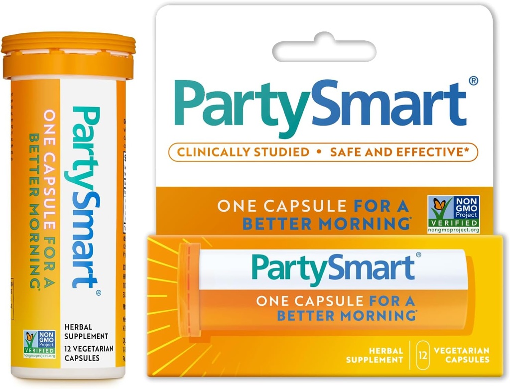 Himalaya PartySmart, 12 Capsule Tube - Alcohol Breakdown Liver Support for a Better Morning After Drink - Plant Based, Vegan, Non-GMO, Gluten Free, Clinically Studied