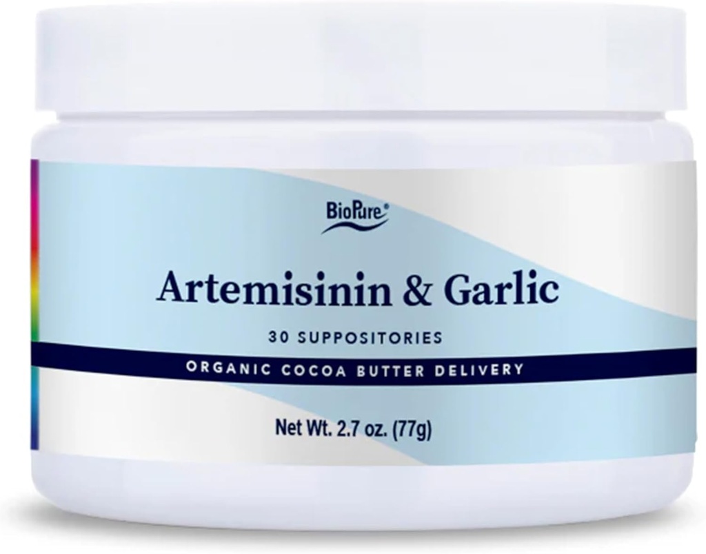BioPure Artemisinin " Ajo – Artemisinina " Suspositores orgánicos de ajo Rich in Organosulfur Compuestos para apoyar el equilibrio de microbioma de gran tamaño – 30 Supositorios
