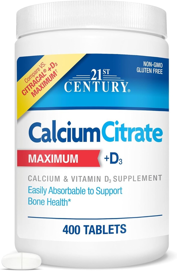 21st Century Calcium Citrate + D3, 400 Tablets Per Bottle (2 Pack)