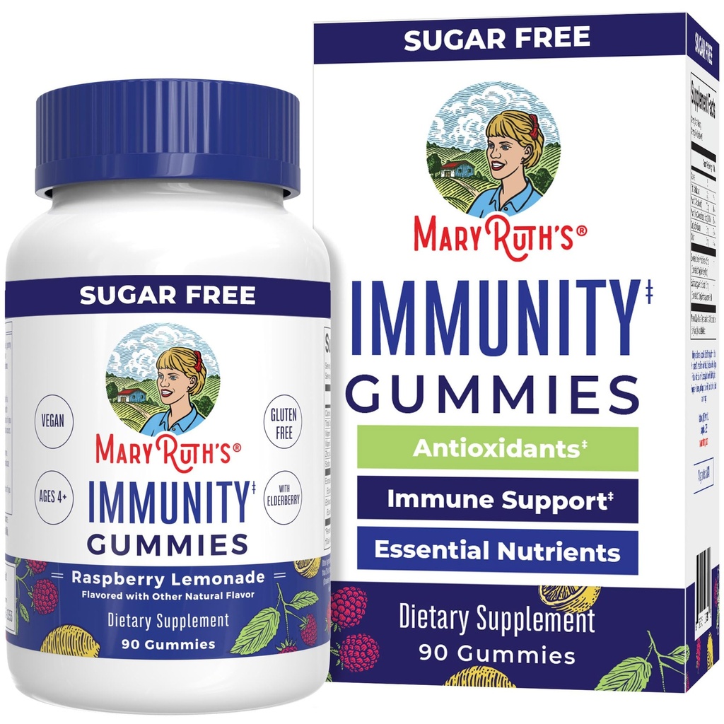 MaryRuth Organics Sugar Free Immunity Gummies ← Powerful Blend ← Elderberry Vitamina C " Zinc ← Vitamina D3 " Echinacea ← Immune Support Suplemento ← Gummies for Kids " Adults TEN Vegan Silenciosa GMO ← 90ct