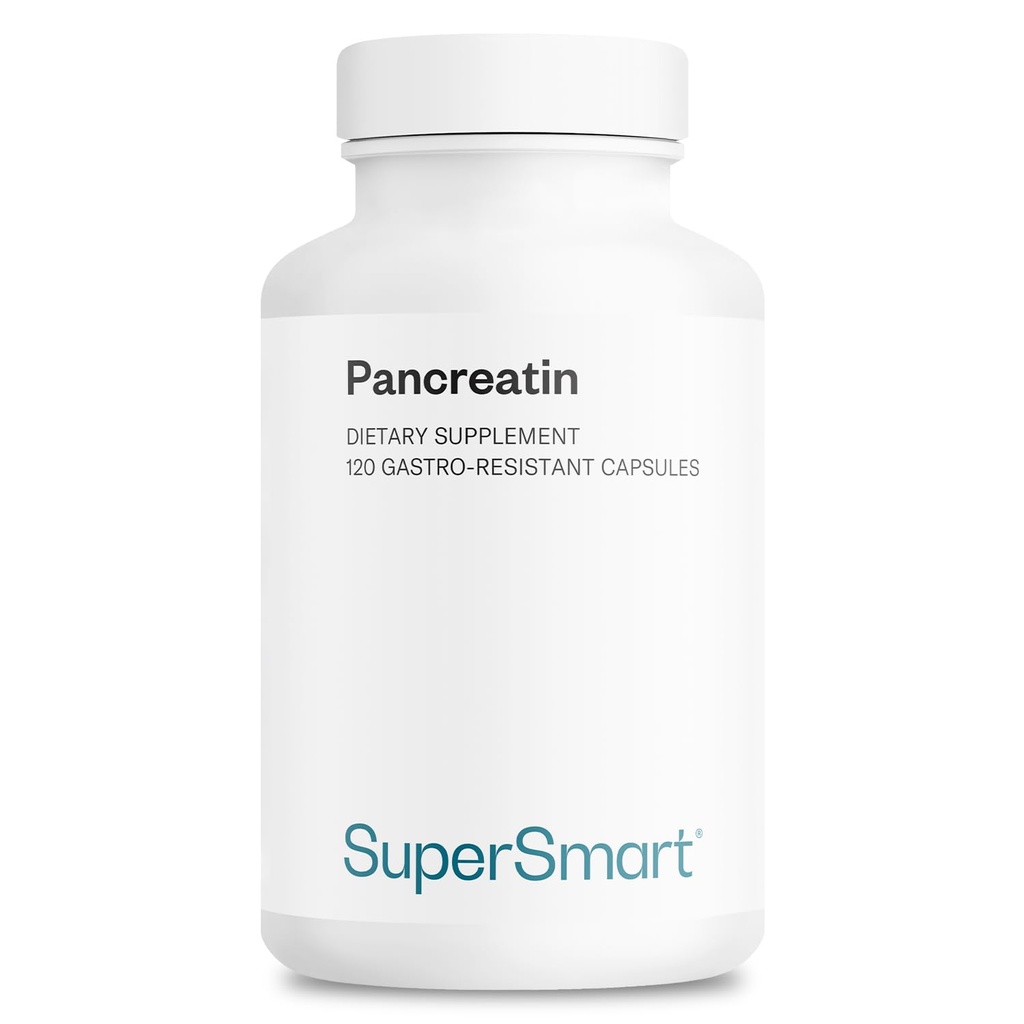 Supersmart - Pancreatin 10X 4000 por día (Extra fuerza) - Suplemento de Enzimas Digestivos - con Protease, Lipase, Amylase, Trypsin - Healthy Digestion Support latitud No GMO &amp; Gluten Gratis - 120 cápsulas DR
