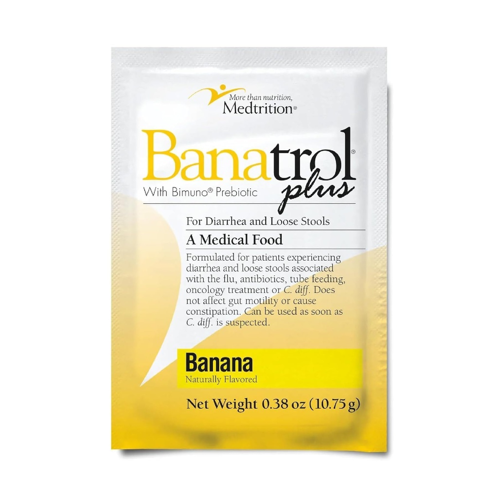 Banatrol® Natural Anti-Diarreica con Prebióticos, Alivio de la Diarrea Crónica, SII, Diarrea Recurrida, Alimentos Médicos Con Apoyo Clínica, No Estipados, 25 Servimientos (Banana)