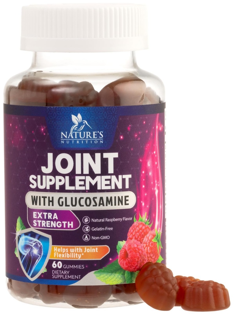 Soporte Conjunto Gummies Glucosamine Plus Vitamina E - Suplemento de Apoyo Conjunto de la Naturaleza para el Descomiso ocasional por la espalda, rodillas & manos - cartílago " Salud conjunta " Apoyo a la flexibilidad - 60 Gummies