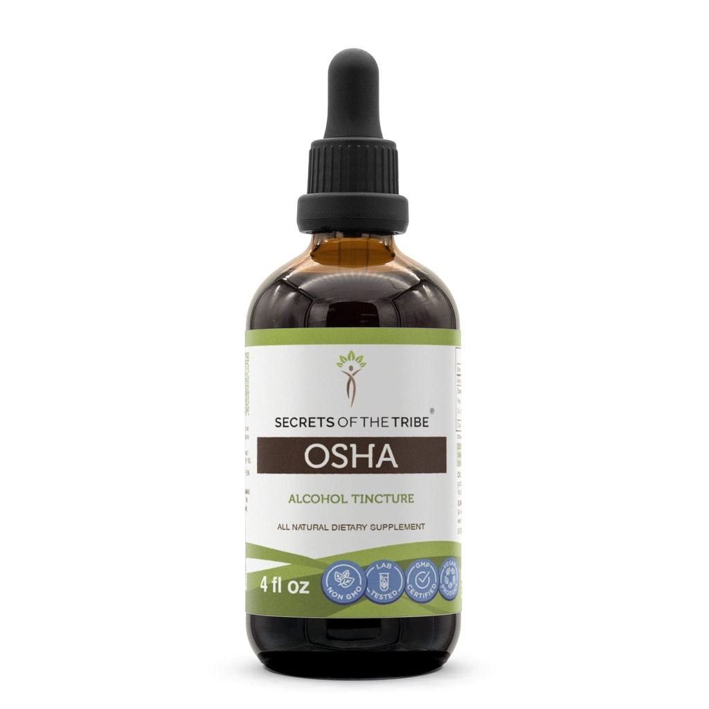 Secretos de la tribu OSHA Tincture Extracto de alcohol, OSHA (Ligusticum porteri) Dried Root 4 OZ