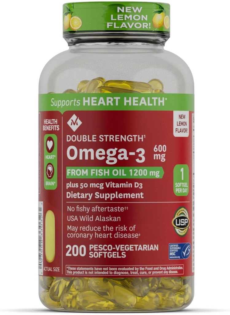 Marca 600mg Omega-3 de aceite de pescado con 50 mcg vitamina D3 (200 conde)