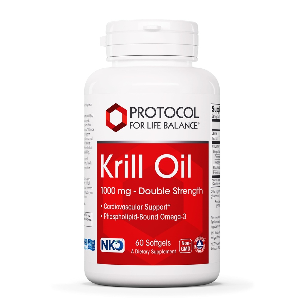 PROTOCOLO PARA LA VIDA BALANCE Krill Oil 1000mg - Extra Strength Krill Oil Supplement - DHA &amp; EPA - con Astaxanthin - Soporte Corazón, Cerebro, Juntas - No GMO &amp; Halal - 60 Softgels