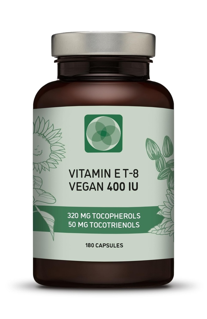 Vitamina E - All 8 Tocopherols + Tocotrienol 400 IU Vegan - Alpha Tocopherol/Tocotrienol + Beta Tocopherol/Tocotrienol + Gamma Tocopherol/Tocotrienol + Delta Tocopherol/Tocotrienol (180)