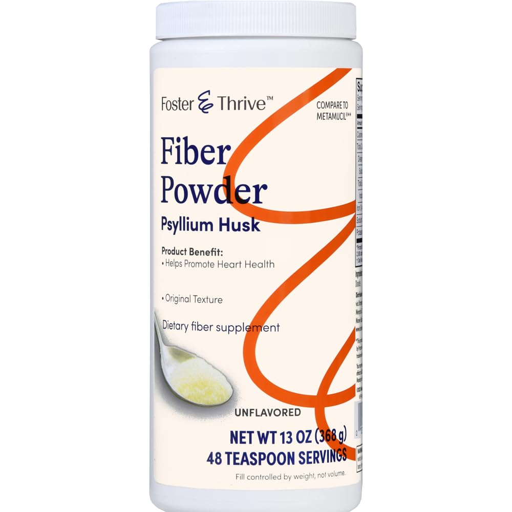 Foster " Thrive Daily Psyllium Powder Suplemento, 4-en-1 Fiber for Digestive Health Laxative, Alivia el estreñimiento ocasional, Sweetened w/Real Sugar, Original Flavor, 48 Doses