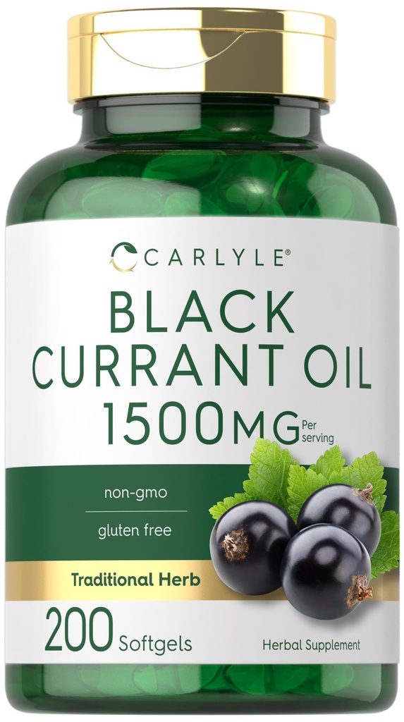 Carlyle Black Currant Oil Softgels ← 1500mg ← 200 Cuenta ← No GMO y Fórmula Libre Gluten