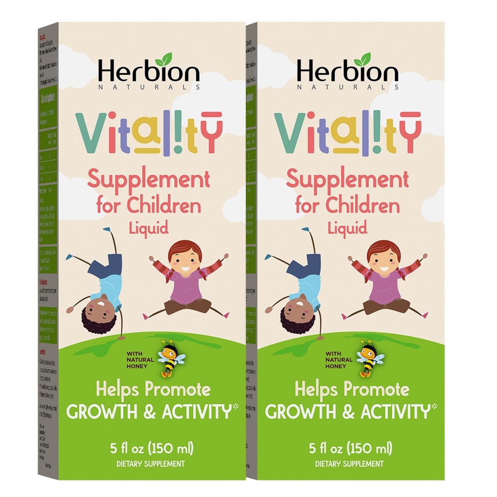 HERBION Naturals Vitality Supplement for Children, Promotes Growth and Appetite, Relieves Fatigue, Improves Mental & Physical Performance, for Kids 1 Year ' Above, 5 Fl Oz (Pack of 2)