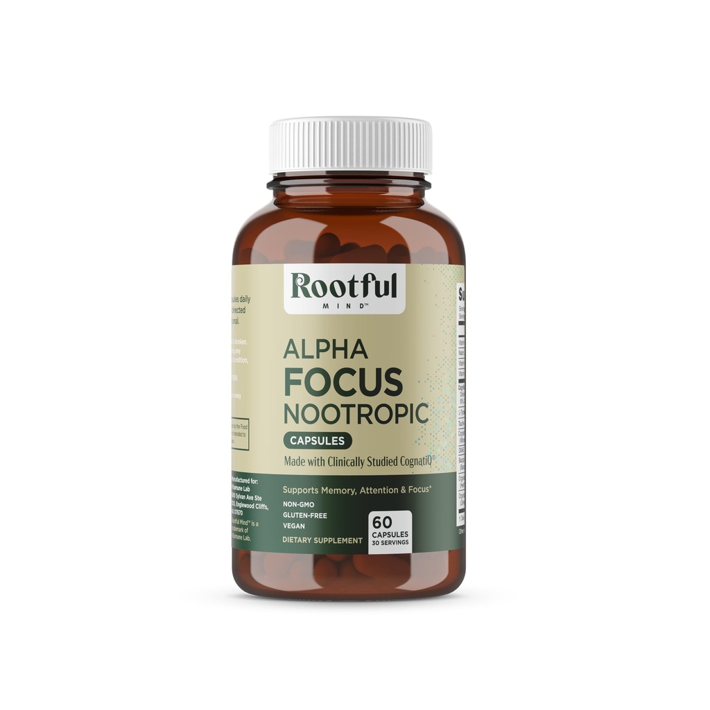 Alpha Focus Nootropic - Memoria y Focus Brain Booster Suplemento con Choline, Citicoline, GPC, L-Tyrosine, Bacopa Monnieri, DMAE, Gingko Biloba, Lion's Mane, Niacinamide - 60 cápsulas