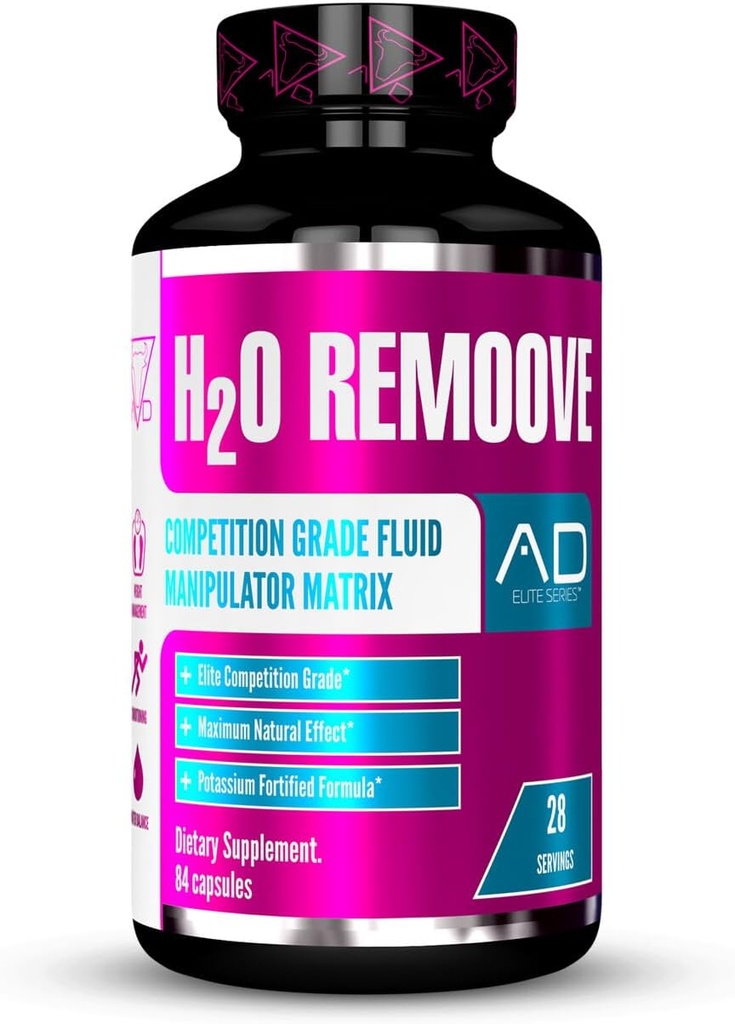Proyecto AD H2O Remoove Nutural Diuretice Water Management System, Contiene una Fórmula de Potasio-Esparcimiento Diseñado para promover una Physique de aspecto seco, plomo y más vascular (28 Servimientos)