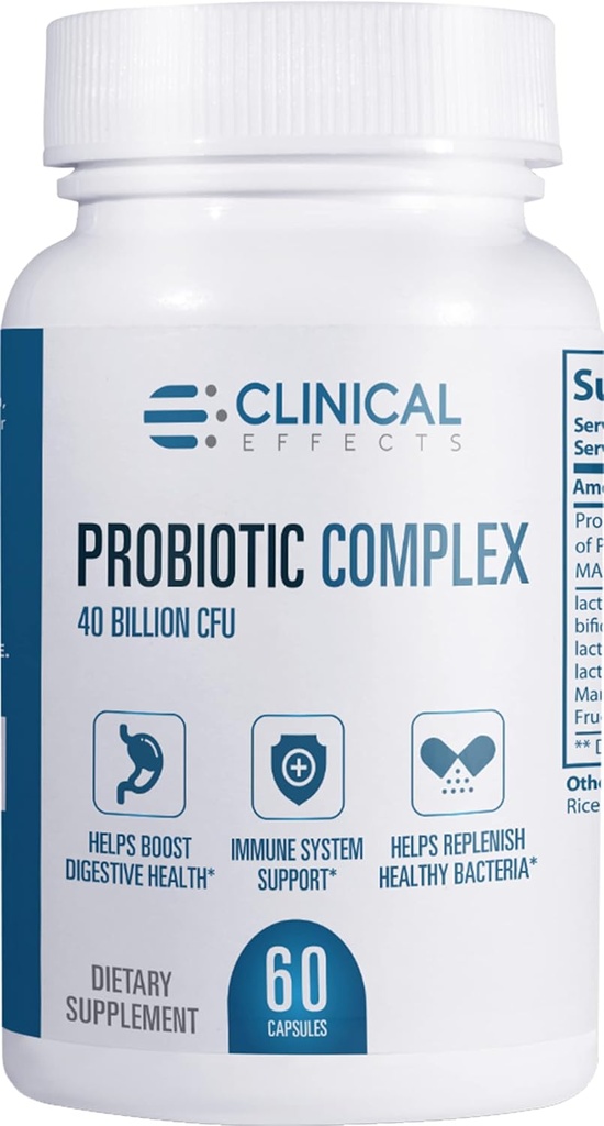 Complejo Probiótico de Efectos Clínicas - Probióticos de Salud Gut para Mujeres y Hombres - 6 Estrechos Probióticos Orgánicos Clave para Apoyar la Digestión y Salud Global - 60 cápsulas Probióticas Veggie - Hecho en EE.UU.