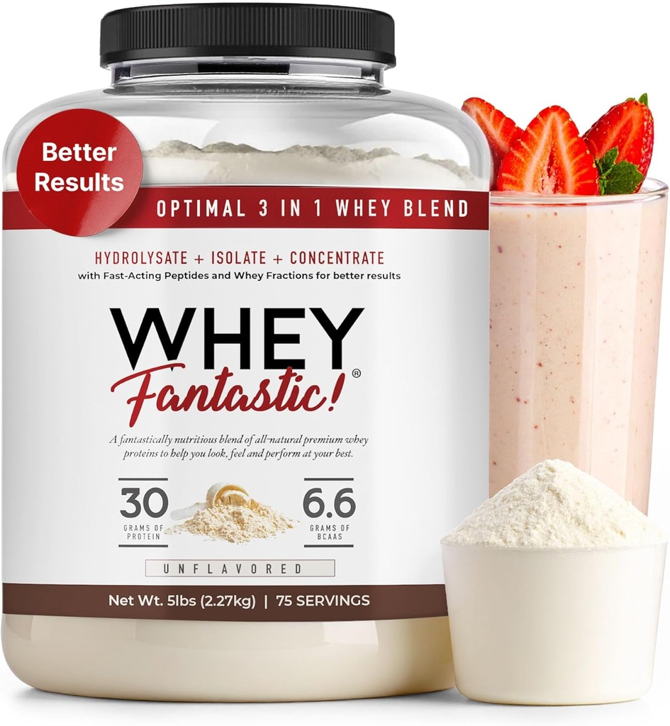 3-en-1 Whey Protein Powder Desarrollado 5lb – 30g de Grass-Fed Protein de Whey Hydrolysate, Isolate y Concentrate por servidumbre – No GMO, Libre de Soy, Libre de Azúcar – 63 Servimientos