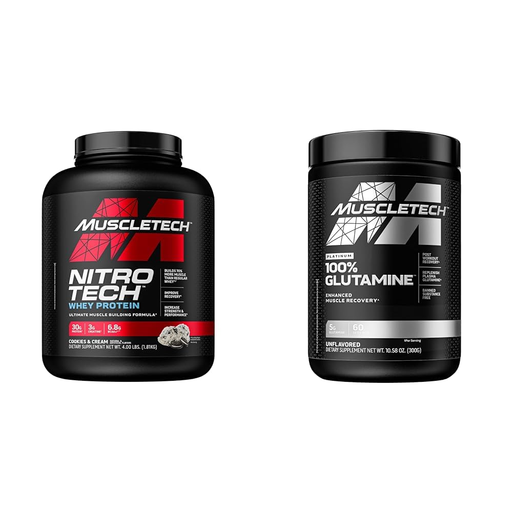 Muscletech Whey Protein Powder Nitro-Tech Whey Protein Isolate & Glutamine Powder 100% Pure L Glutamine Powder ← Post Workout Recovery Bebida L-Glutamine Powder