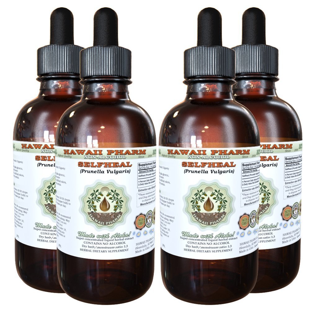 Selfheal Alcohol-Free Liquid Extract, Organic Selfheal (Prunella Vulgaris) Dried Herb Glycerite Natural Herbal Suplemento, Hawaii Pharm, USA 4x4 fl.oz