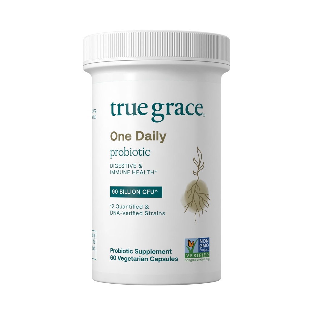 True Grace One Daily Probiotic - 60 cápsulas vegetarianas - 90 billón CFU - Gut, Digestive &amp; Immune Health Support Blend with Prebiotic Fiber - Gluten &amp; Soy Gratis - 60 Servings