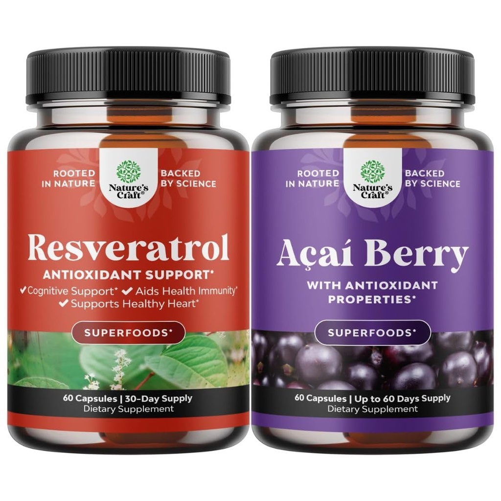 Agrupación de cápsulas de resveratrol con AMPK Metabólico Activador para Metabolismo Boost " Eficiencia celular y Acai Berry Antioxidante Apoyo para Hombres de Mujeres para el Sistema Inmunitario y la Salud Cognitiva
