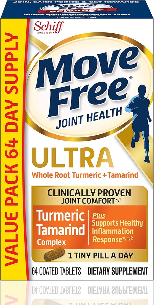 Move Free Ultra Turmeric Curcumin " Tamarind Joint Support Supplement - Supports Healthy Inflammation " Clinically Proven Joint Comfort in 1 Tiny Pill, 64 Tablets (64 porciones)*