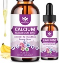 Citrato de calcio 1000 mg con vitamina D3 para hombres de mujeres - Líquido de calcio Magnesio Zinc D3 K2 Suplemento de Bone, Apoyo a los dientes, Libre de azúcar, Vegan, Banana Flavor - 1 Fl Oz (2 Pack)