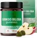 HERBAMAMA Ginkgo Biloba Gummies - 120mg Ginkgo Biloba Herb for Brain Support - Vegan, Non-GMO Enfoque cerebral & Suplemento de claridad - 90 Pectin-Based Apple-Flavored Chews