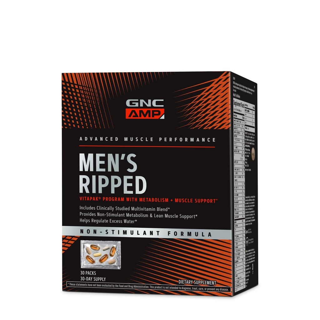 GNC Hombres Ripped Clínicamente Studied Multivitamin Blend, Lean Muscle Support, Fórmula no estimulante, 30 Servimientos