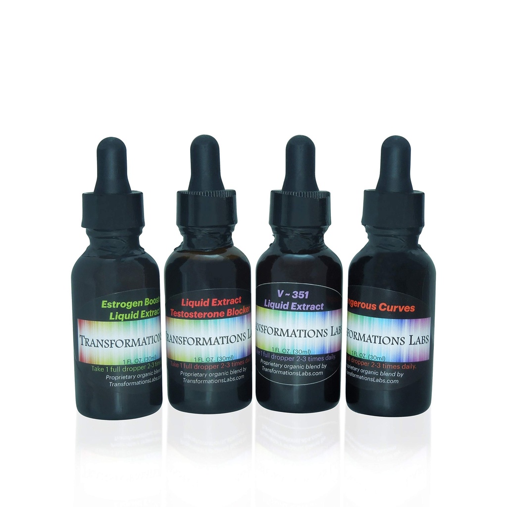 MTF E-Booster, T-Blocker, V~351 Advanced Feminizer " Dangerous Curves Synergist, MTF Liquid Extracts 4 Pack Transitioning Transgender Kit!!
