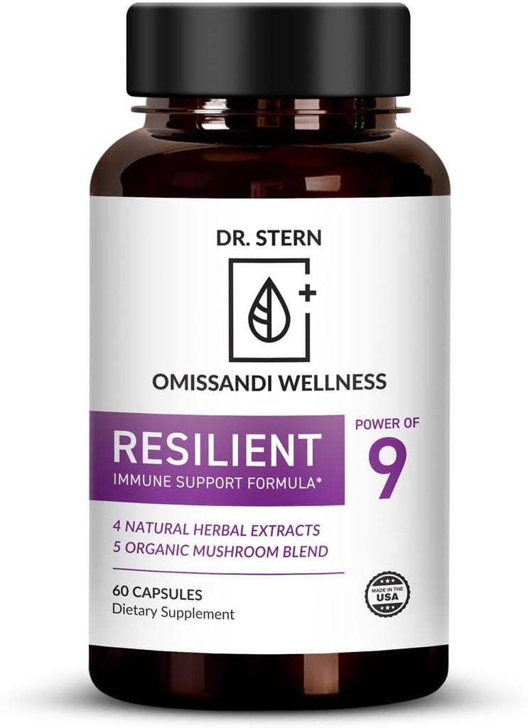 BIO-Esenciales, Resiliente - Apoyo Natural del Sistema de Inmunes - Dr. Formulado para Boost Sus defensas - W/Organic Mushroom Blend, Echinacea, Astragalus, Oregano &amp; Más - Vegan - Hecho en USA- 60 cápsulas