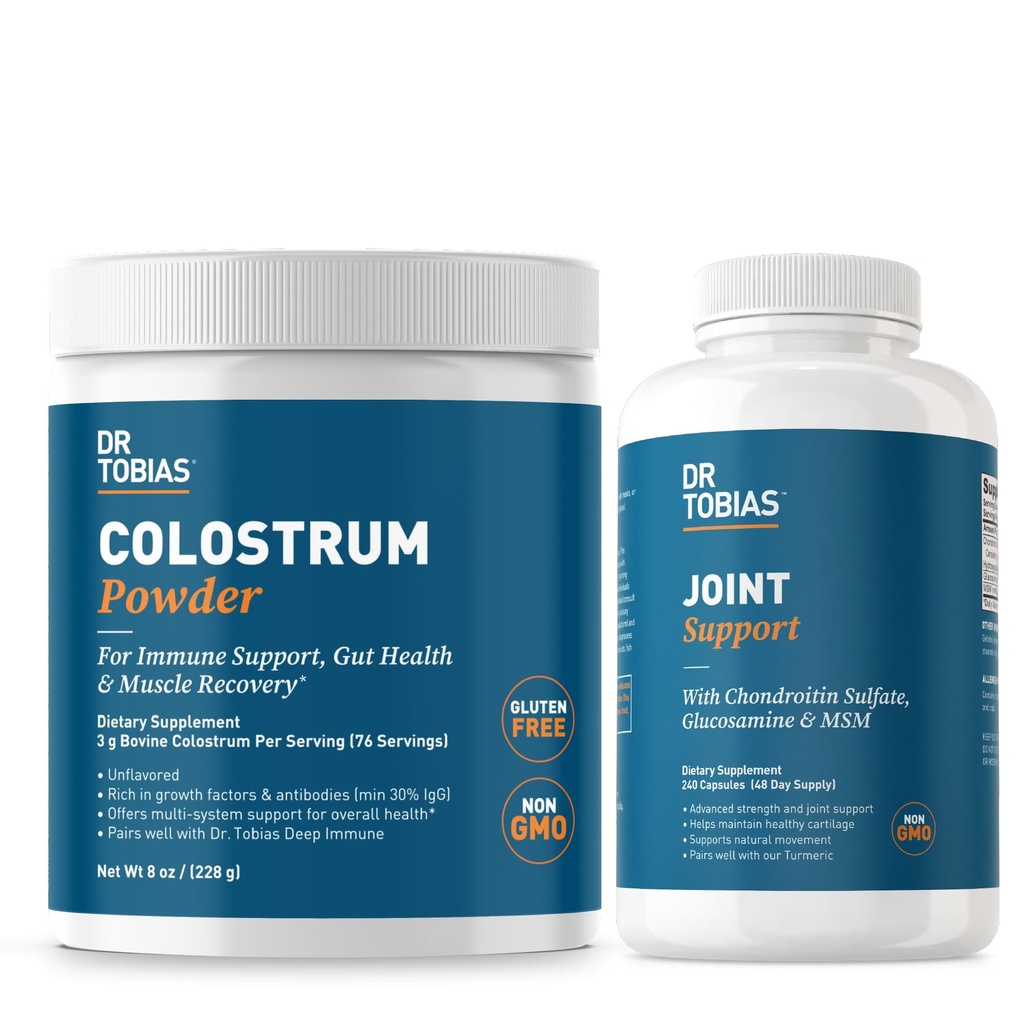 Dr. Tobias Joint Support Supplement and Colostrum Powder - Supports Joint Mobility, Cartilage Health, and Immune Function - Non-GMO