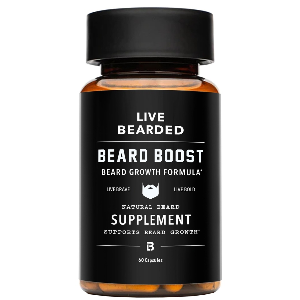 Boost de barba en vivo - Crecimiento de barba Vitaminas para hombres con biotina, colágeno, sílice, raíz de chorro de espuma - Crecimiento facial del cabello para hombres, hecho en los EE.UU.