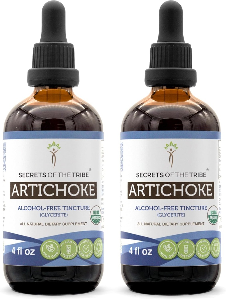 Secretos de la Tribe Artichoke USDA Orgánica ← Extracto sin alcohol, gotas herbales de alta potencia Escrito por 100% Certified Organic Artichoke (Cynara scolymus) Leaf seco 2x4 oz