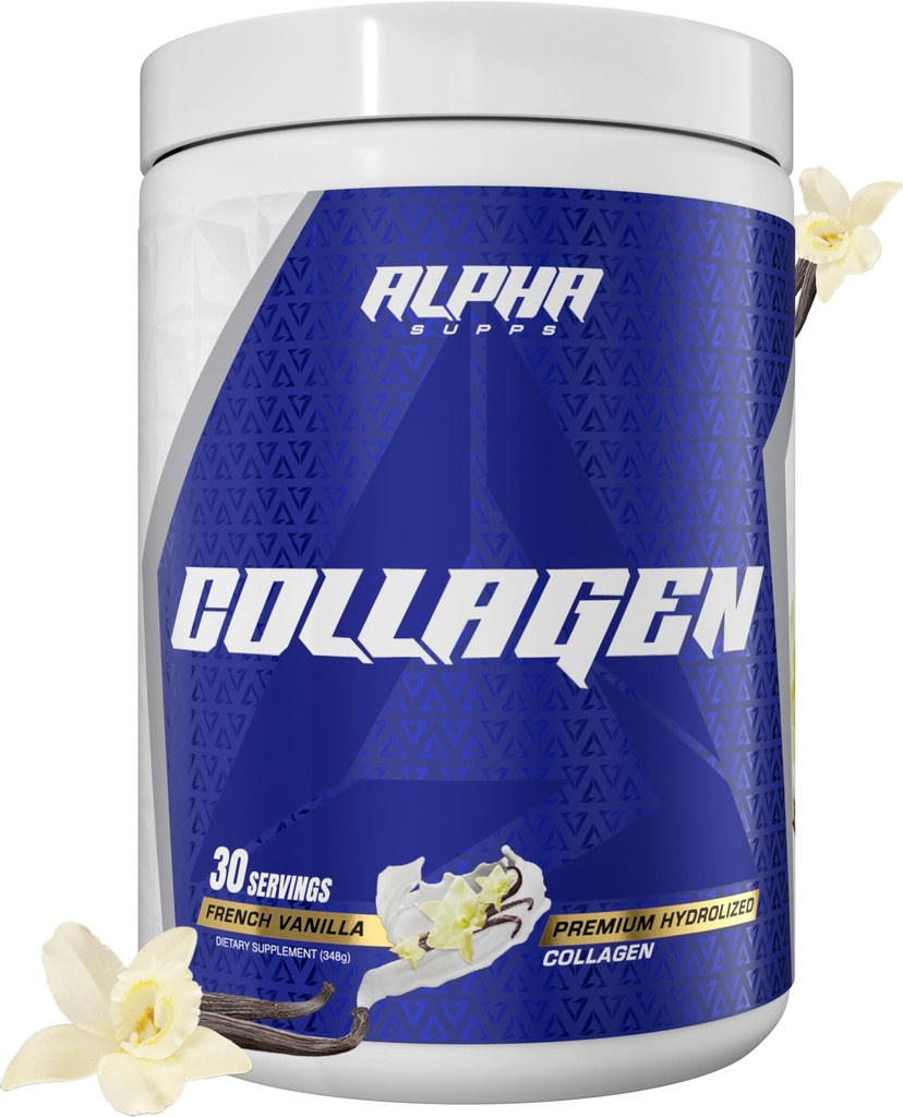 Alpha Supps Premium Hidrolyzed Collagen Protein Powder - Collagen Peptides Suplemento para Hombres &amp; Mujeres con Enzimas Digestivos - 30 Servimientos (French Vanilla)
