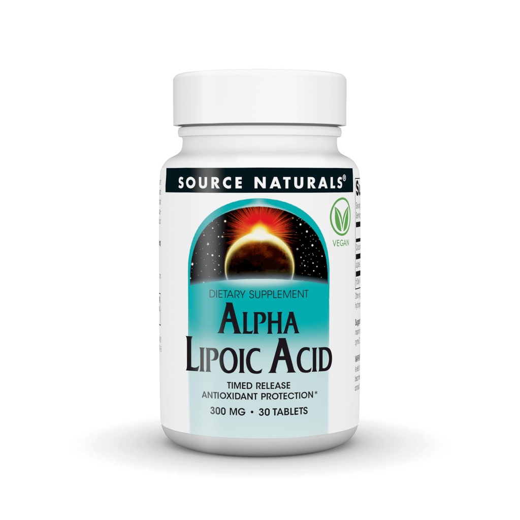 Fuente Naturales Ácido Lipoico alfa - Apoya Metabolismo Sugar saludable, Función del hígado & Generación de energía*, 300 mg - 30 Tablas de liberación del tiempo