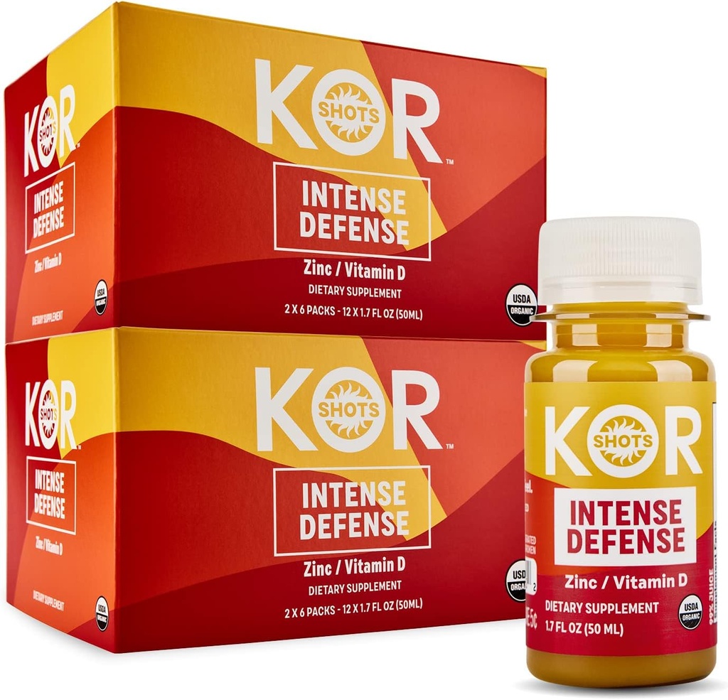 Kor Shot Vitamin D & Zinc Shot - 24 Pack x 1.7 Fl Oz - Defensa intensa - 100% DV de zinc y 235% DV de vitamina D- USDA Certified Organic