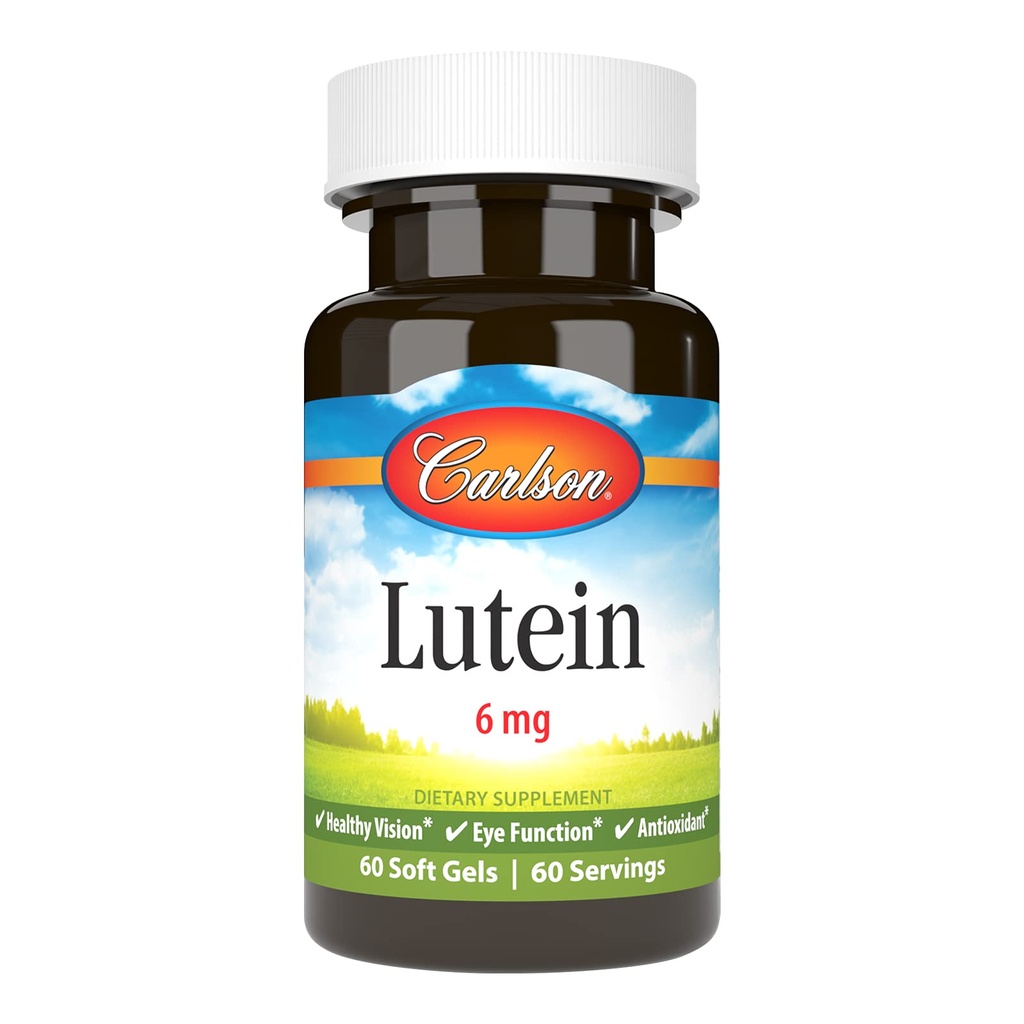 Carlson - Lutein, 6 mg, Visión sana y función del ojo, antioxidante, 60 Softgels