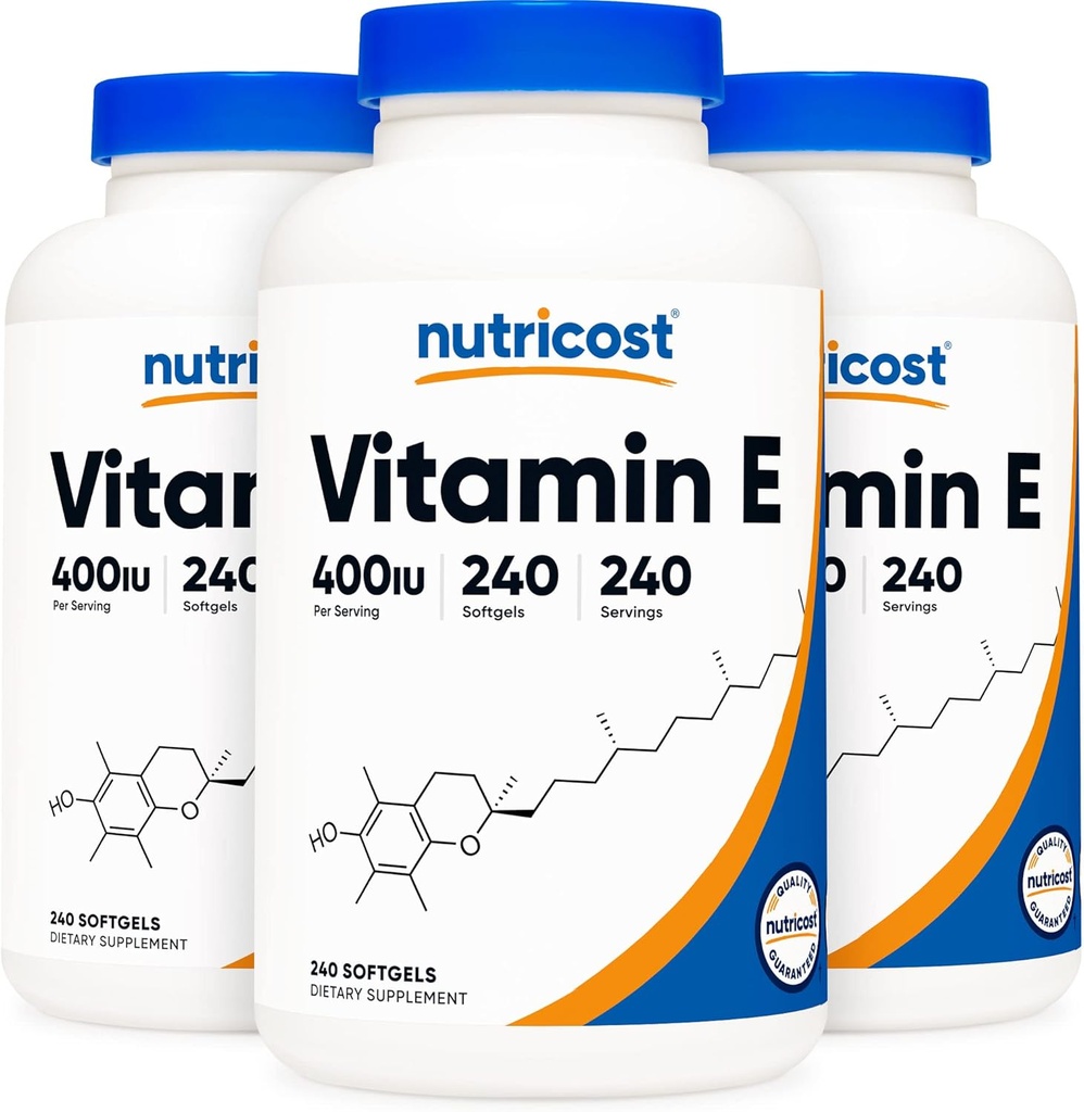 Nutricost Vitamina E 400 UI, 240 cápsulas de Softgel (3 botellas)